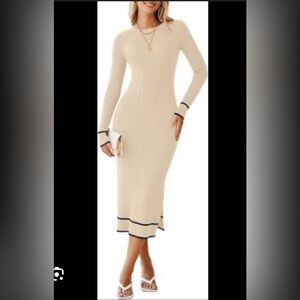 American Eagle Outfitters Beige Long Sleeve Dress with Black Trim